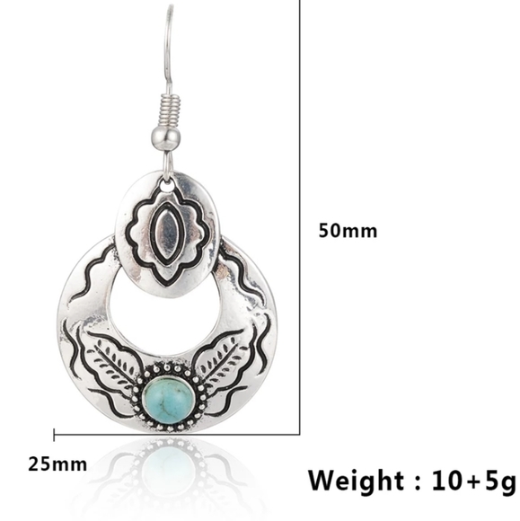 Silver Turquoise Earrings. Hoop. Dangle. Concho - Picture 6 of 7